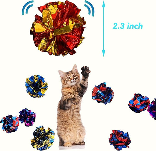Cat Crinkle Ball Toys 10 Packs for Indoor Cats to Kill Time and Keep Fit - Image 2