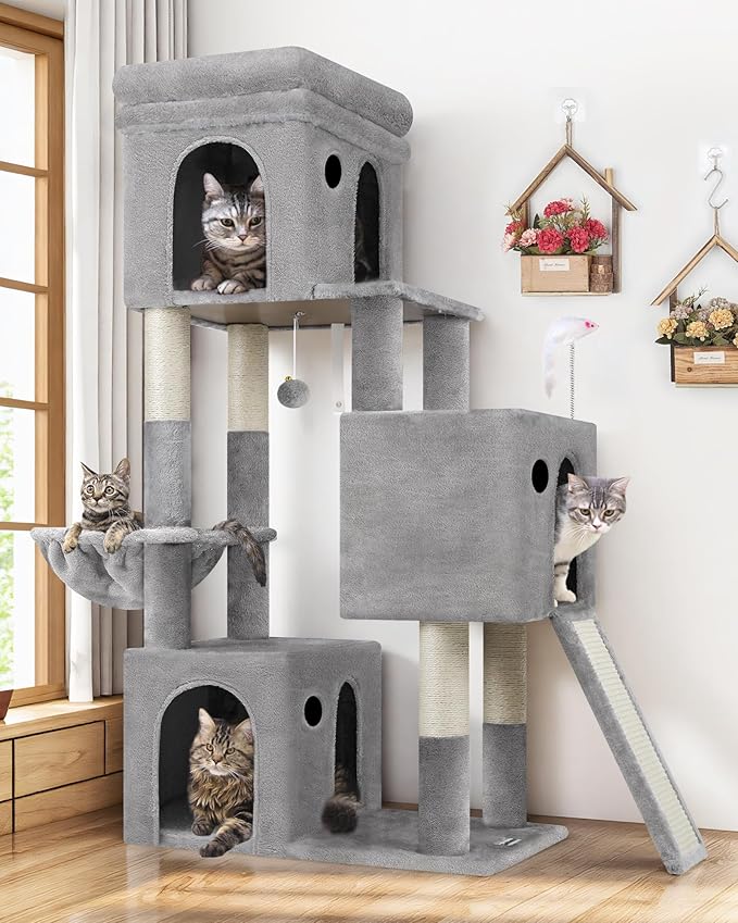 Globlazer Cat Tower for Multiple Indoor Cats, 52 inch Heavy Duty Cat Tree by Globlazer
