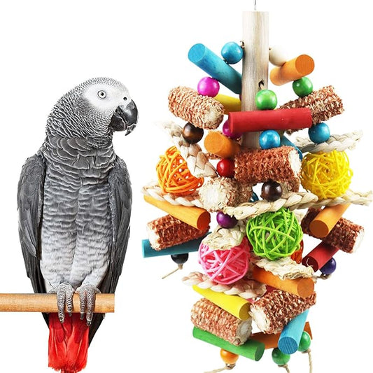 Bird Toys, Parrot Toys for Large Birds, Natural Peppered Wood African Grey by Kewkont