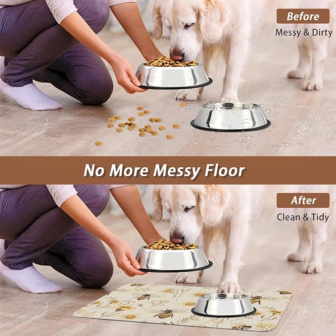 Bees Boho Daisy Floral Dog Food Mat - Image 5