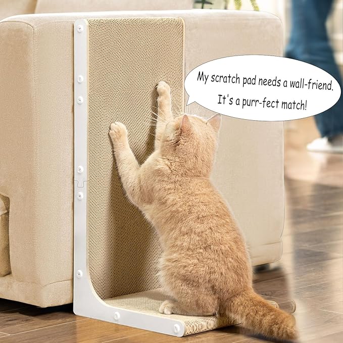 Cardboard Cat Scratcher, 23 Inch L Shape Scratch Pad Wall Mounted, Vertical - Image 3