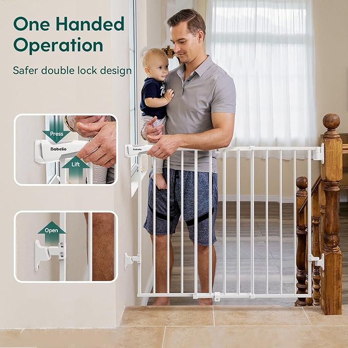 Babelio Baby Gate for Stairs, Kitchen & Doorways, 26-43" W 28" H No Bottom Bar| - Image 4