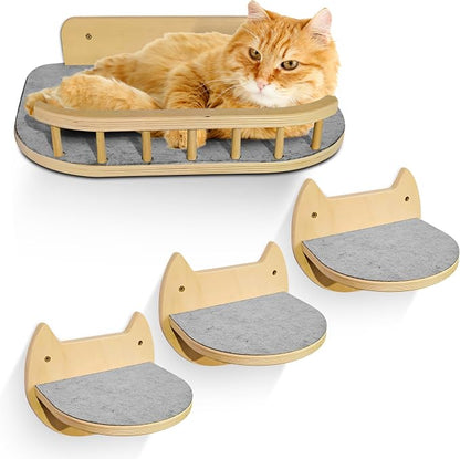 Cat Wall Shelves with 3 Steps – Modern Wood Wall Mounted Furniture, Climber & by BUOGA