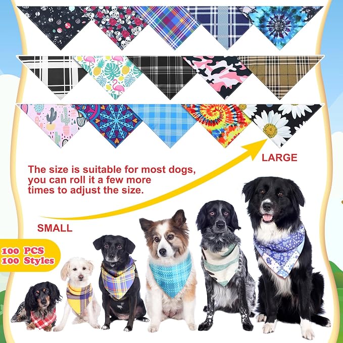 100 Pcs Plaid Dog Bandanas Bulk Pet Bibs Colorful Triangle Scarf Plaid Pet - Image 4