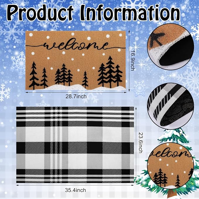 Tinideya 2 Pcs Door Mat Welcome Non Slip Coir Mats Floor Layering Doormats - Image 2