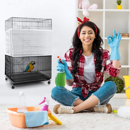 3 Pieces Large Adjustable Bird Cage Cover Seed Feather Catcher Birdcage Nylon - Image 7