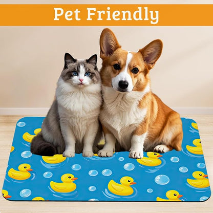 Yellow Rubber Ducks Dog Food Mat, Soap Bubbles Absorbent Pet Feeding Mat - Image 2