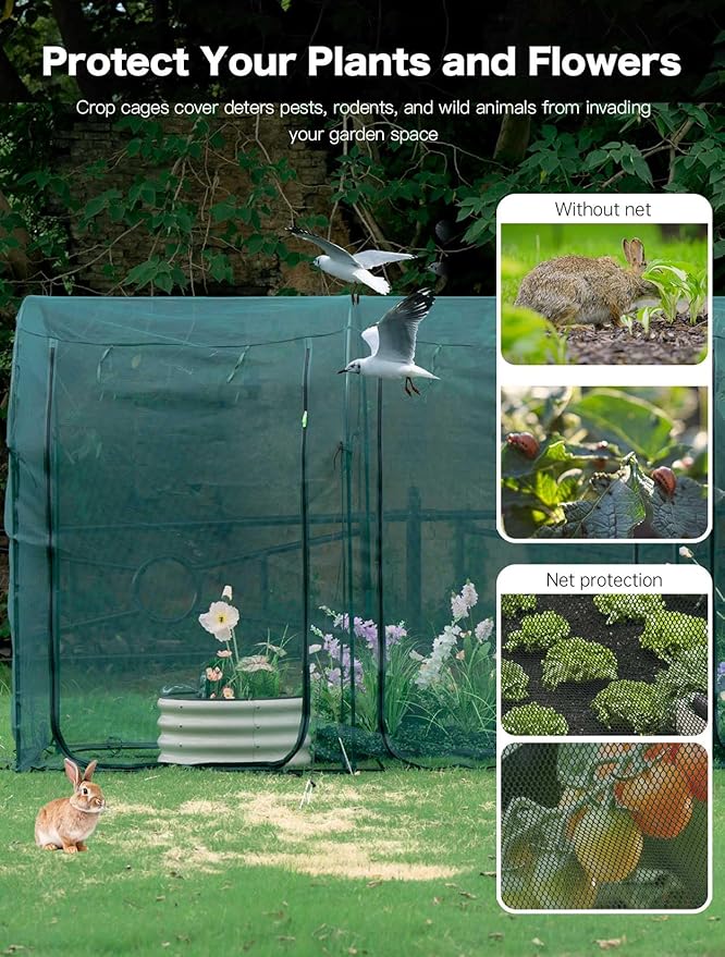 Poray Large 12.3X4FT Tunnel Plant Netting Cover, 6FT Tall Crop Cage Tomato - Image 4