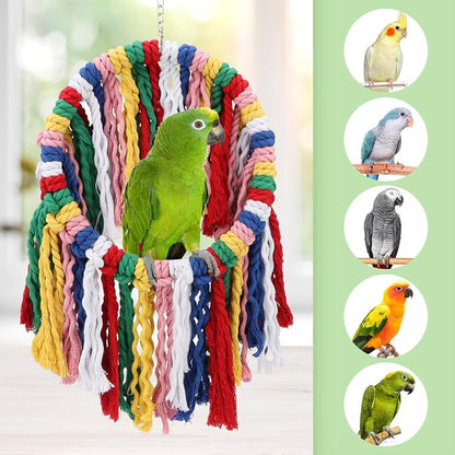 Wontee Bird Rope Chewing Toys Parrot Cage Bite Toys Colorful Hanging Ring Swing - Image 6