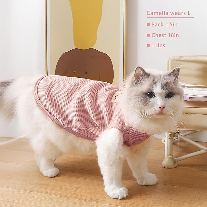 Waffle Knit Cat & Dog T Shirt for Small Dogs, Stretchable Puppy Shirt for - Image 4