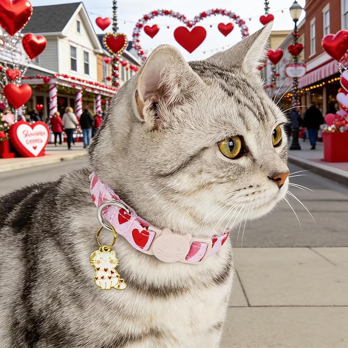 Valentine Cat Collar-2 Pack Collars Red Heart and Line Heart Print Breakaway - Image 5