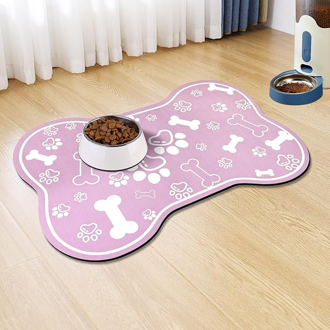 Dog Cat Mat for Food and Water, Rapid Absorbent Pet Feeding Mat, Bone Shaped by VoanosHome