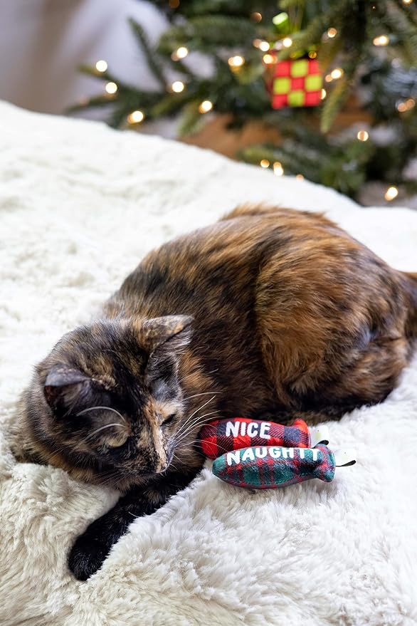 Pearhead Naughty Or Nice Christmas Cat Toy Set, Holiday Pet Owner Gift - Image 4