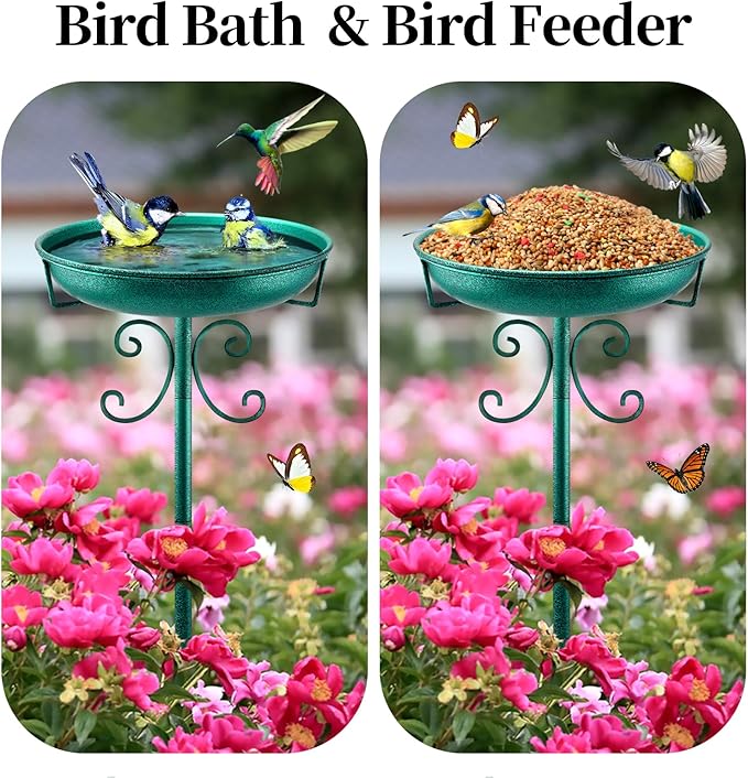 Daoeny 35In Metal Bird Bath for Outside, Vintage Freestanding Birdbaths & - Image 4