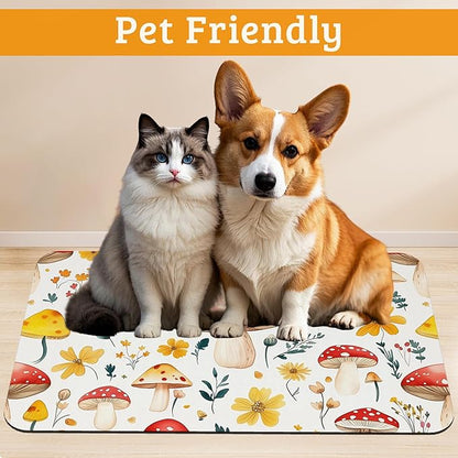 Pet Feeding Mat, Mushroom Absorbent Dog Cat Food Mat Flowers Dog Mat - Image 2