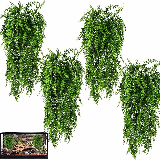 HERCOCCI 4 Pack Reptile Plants, Terrarium Hanging Plants Vines Artificial by HERCOCCI