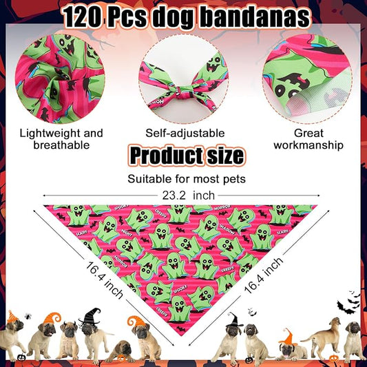 Sanwuta 120 Pcs Halloween Dog Bandanas Bulk Skeletons Pumpkin Bat Skull Ghost - Image 2