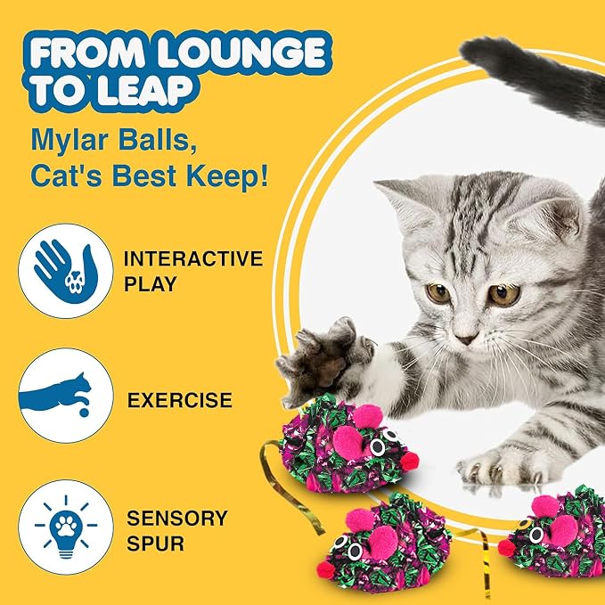 SunGrow 12 Pack Cat Crinkle Mice, 6x1.5 Inch Mice - Image 3