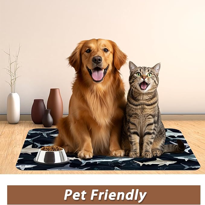 Cute Shark Dog Cat Food Mat, Absorbent Pet Feeding Mat - Image 6