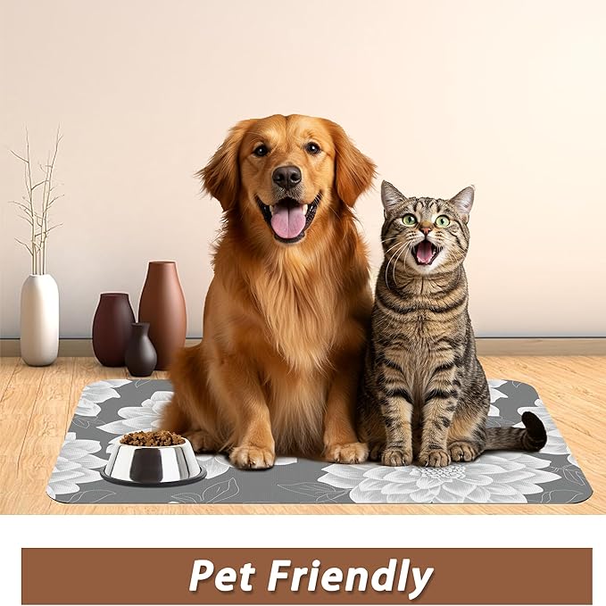 Dahlia Dog Cat Food Mat, Non-Slip Water Bowl Placemat, Indoor Pet Accessories - Image 6