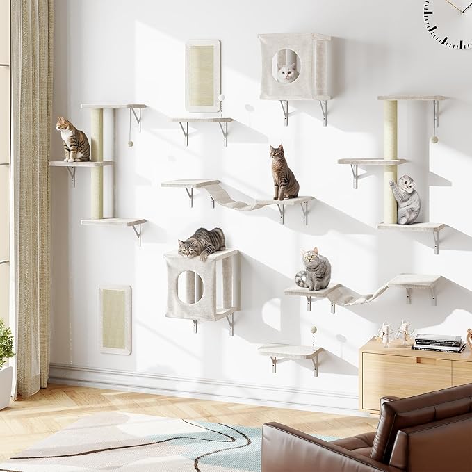 NUNU LAB Cat Wall Shelves, 10-in-1 Wall-Mounted Cat Furniture Set, Large Cat by NUNULAB