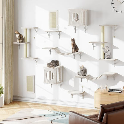 NUNU LAB Cat Wall Shelves, 10-in-1 Wall-Mounted Cat Furniture Set, Large Cat by NUNULAB