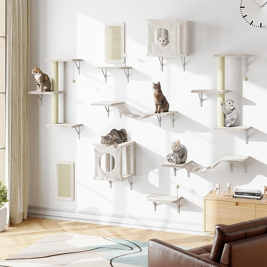 NUNU LAB Cat Wall Shelves, 10-in-1 Wall-Mounted Cat Furniture Set, Large Cat by NUNULAB