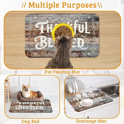 Thankful Feeding Mat, Blessed Absorbent Quick-Dry Cat Dog Food and Water Bowl - Image 7
