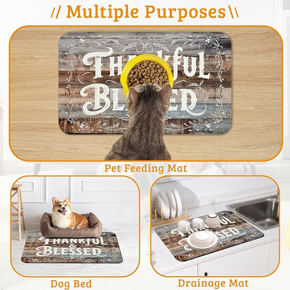 Thankful Feeding Mat, Blessed Absorbent Quick-Dry Cat Dog Food and Water Bowl - Image 7