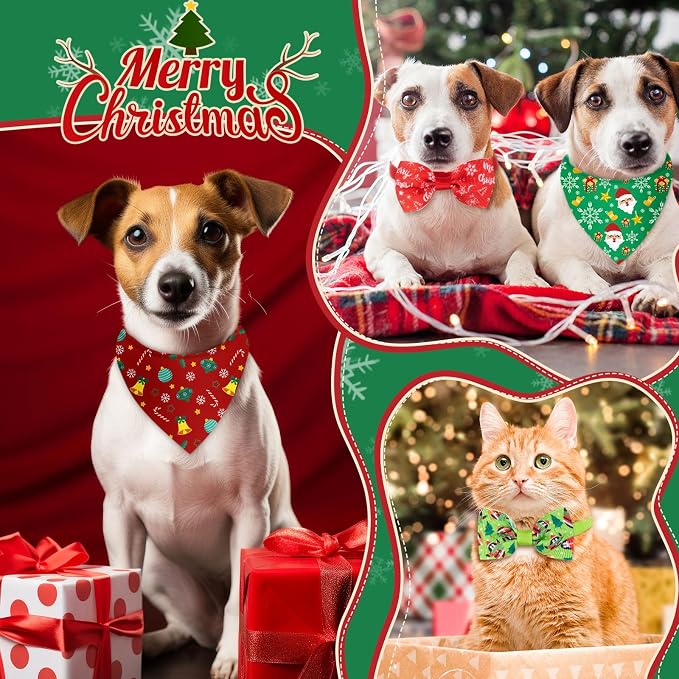 Sanwuta 50 Pcs Christmas Dog Bandanas and Collar Bow Ties Set 25 Bandanas Bulk - Image 6