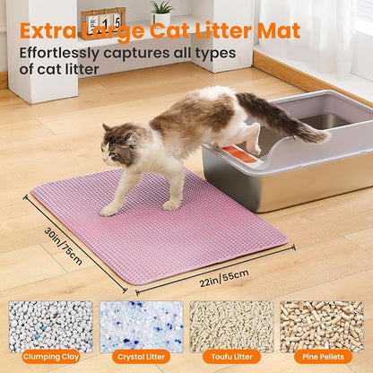 Extra Large Cat Litter Mat, 30x22 Inches Honeycomb Double Layer Cat Litter - Image 2