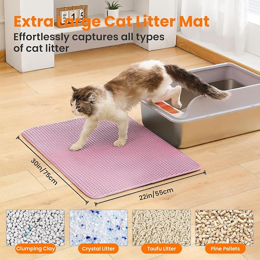 Extra Large Cat Litter Mat, 30x22 Inches Honeycomb Double Layer Cat Litter - Image 2