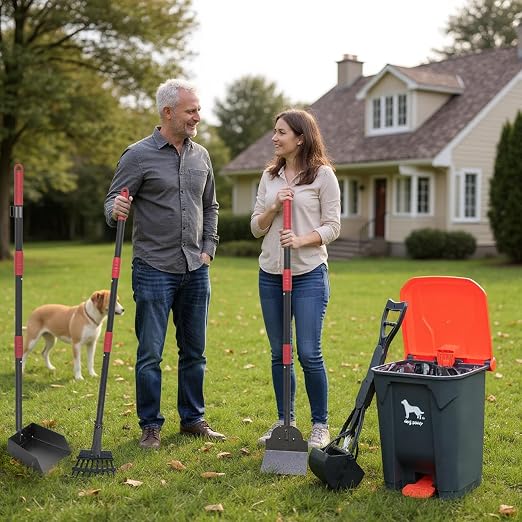 Dog Pooper Scooper, Long Handle Tray & Rake, 60 Waste Bags, Dog Waste Large Bin - Image 8