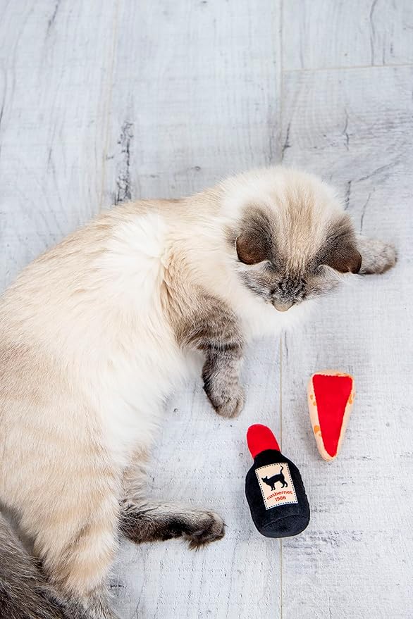 Pearhead Pet Cheese & Wine Cat Toys Set of 2 – Plush Catnip Toys - Image 4