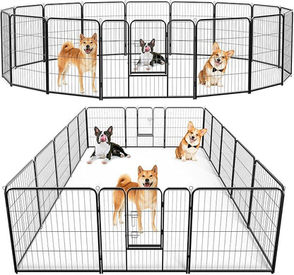 DUMOS Dog Playpen Indoor, Metal 32 Inch 16 Panels Foldable Pet Fence by DumosLifestyle