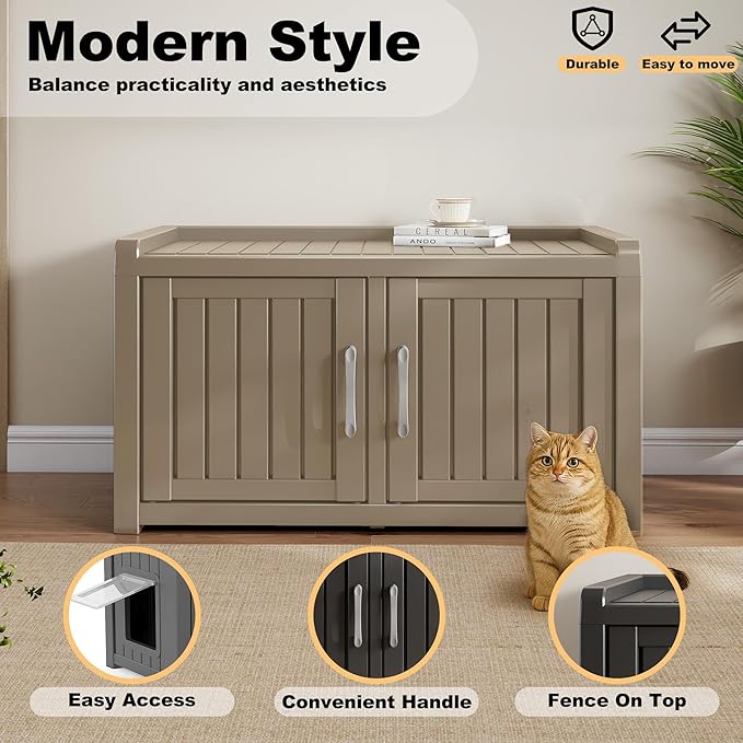 Cat Litter Box Enclosure Resin Hidden Cat Litter Box Furniture Multi-Functional - Image 4