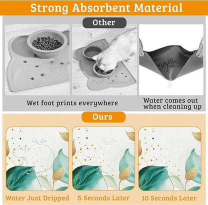 Green Plam Dog Cat Food Mat, Tropical Leaves Absorbent Waterproof Placemat - Image 3