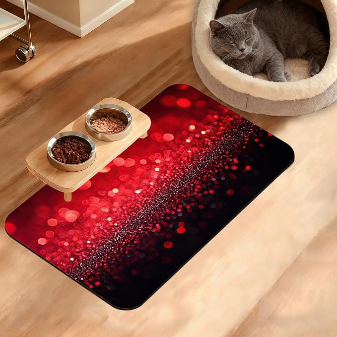 Red Gradienr Feeding Mat, Non-Slip Rubber Backing Mat, Cat Dog Accessories by Unknown