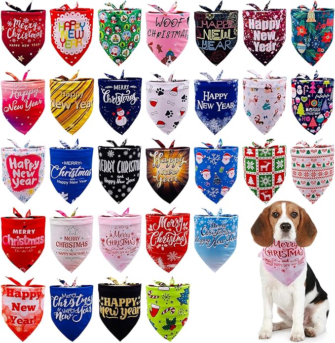 30 Pcs Christmas Happy New Year Dog Bandanas Bulk by Bestwishforyou