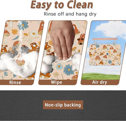 Cute Mushroom Flower Dog Cat Food Mat, Absorbent Pet Feeding Mat - Image 4