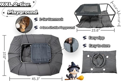 XxingSheep 2-Tier Cat Tunnel & Hammock Bed XXL, 4 Cave Shuttle - Image 6