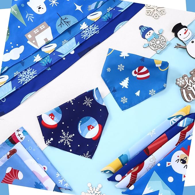 100 Pcs Winter Dog Bandanas Bulk Pet Bibs Blue Triangle Scarf Snowflake Pet - Image 3
