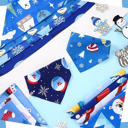 100 Pcs Winter Dog Bandanas Bulk Pet Bibs Blue Triangle Scarf Snowflake Pet - Image 3