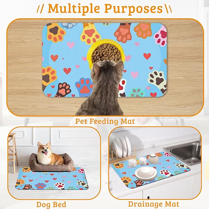 Pet Feeding Mat, Dog Paws Absorbent Dog Cat Food Mat Cute Cat Dog Mat - Image 7