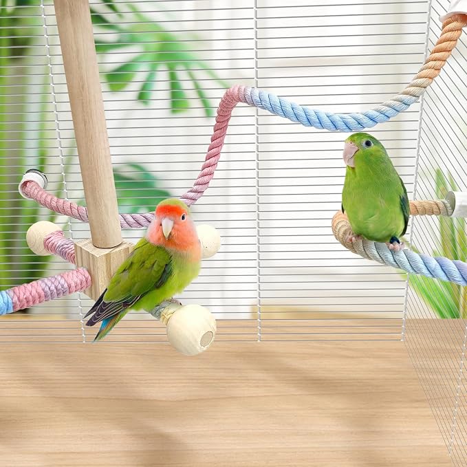 BNOSDM Bird Rope Perch with Stand Perch Toy Set Bendable Rope Perches Wooden - Image 7