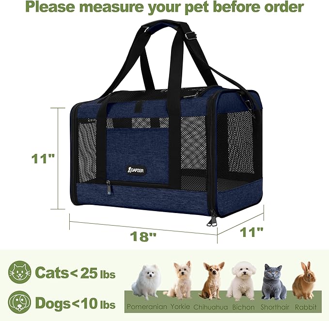 Cat Carrier 18x11x11 United Airline Approved, Top Loader Heavy Duty Softshell - Image 2
