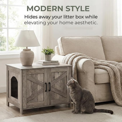 Homhedy Cat Litter Box Enclosure, Wooden Cat Washroom Furniture - Image 7