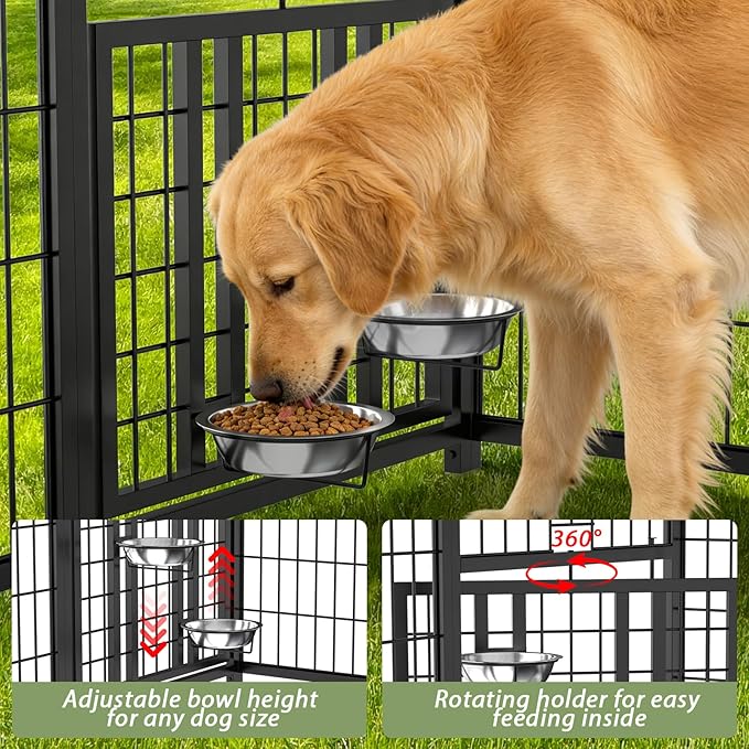 LOVMOR Outdoor Dog Kennel with Roof, Heavy Duty Steel Dog Run Enclosure - Image 6