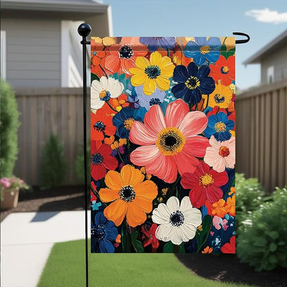 Garden Flag Colorful Flower Field Oil Painting Style Yard Welcome Banner Double - Image 2
