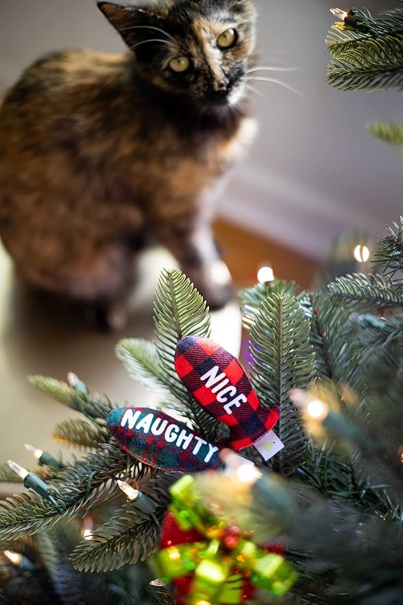 Pearhead Naughty Or Nice Christmas Cat Toy Set, Holiday Pet Owner Gift - Image 2